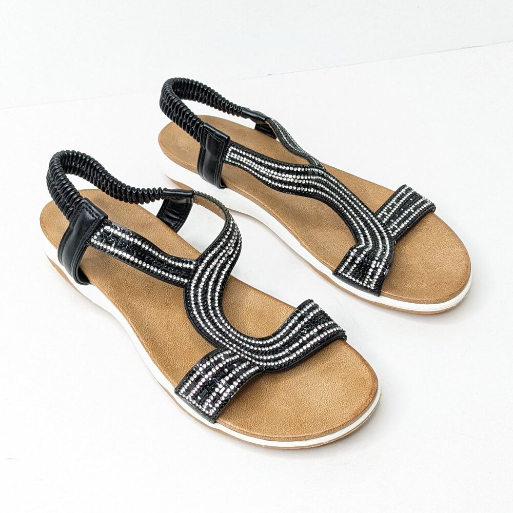 UBFEN Strappy Sandals, Black/Silver, Women's 7 (EU 37)